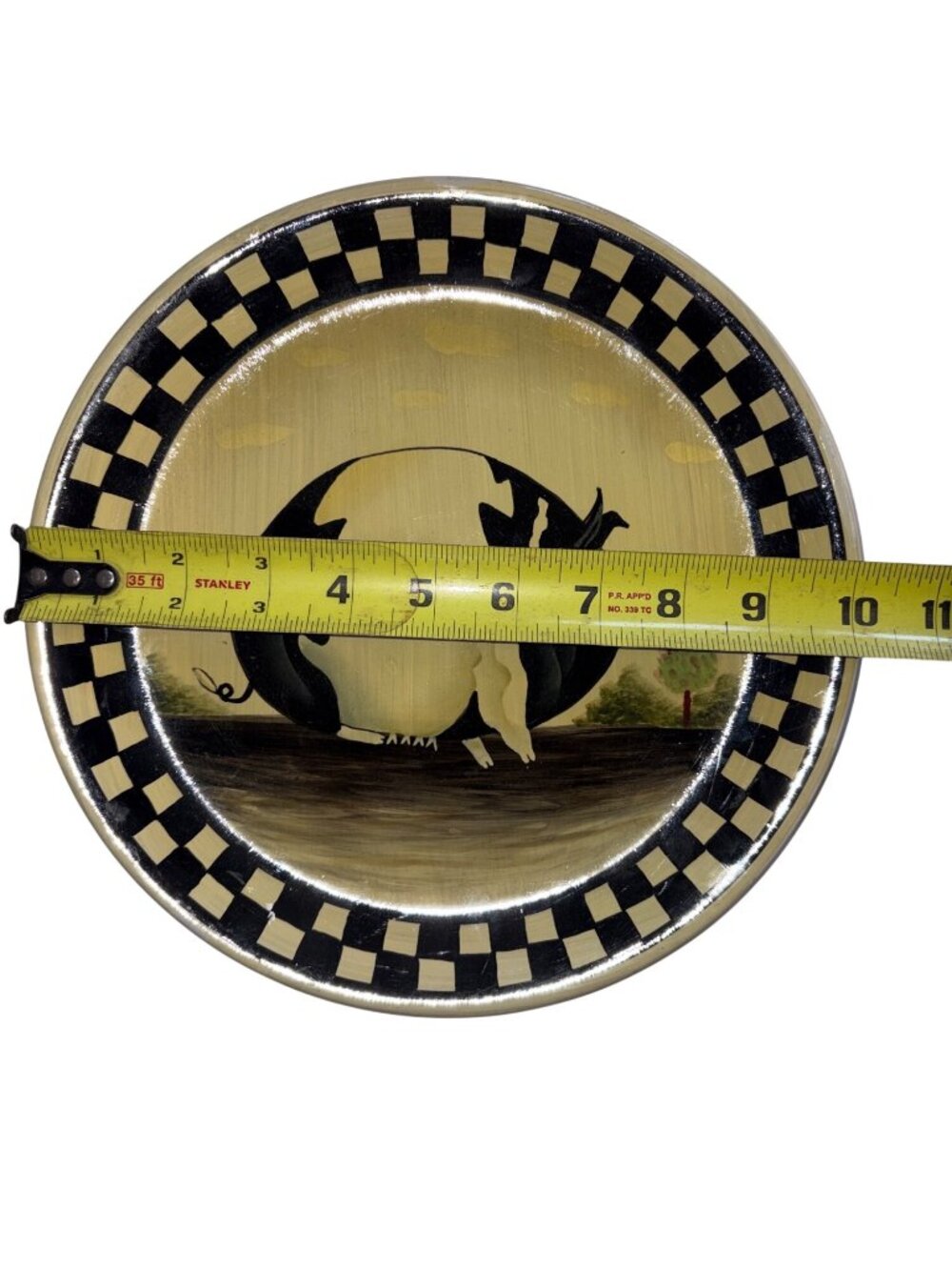 Decorative Ceramic Plate With Black Pig Design & Checkered Border 10” Diameter - Picture 4 of 7